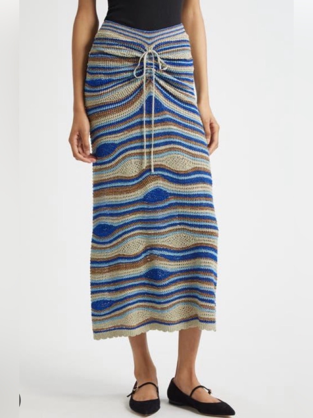 NWT Farm Rio mixed waves striped knit maxi skirt in the blues XXS